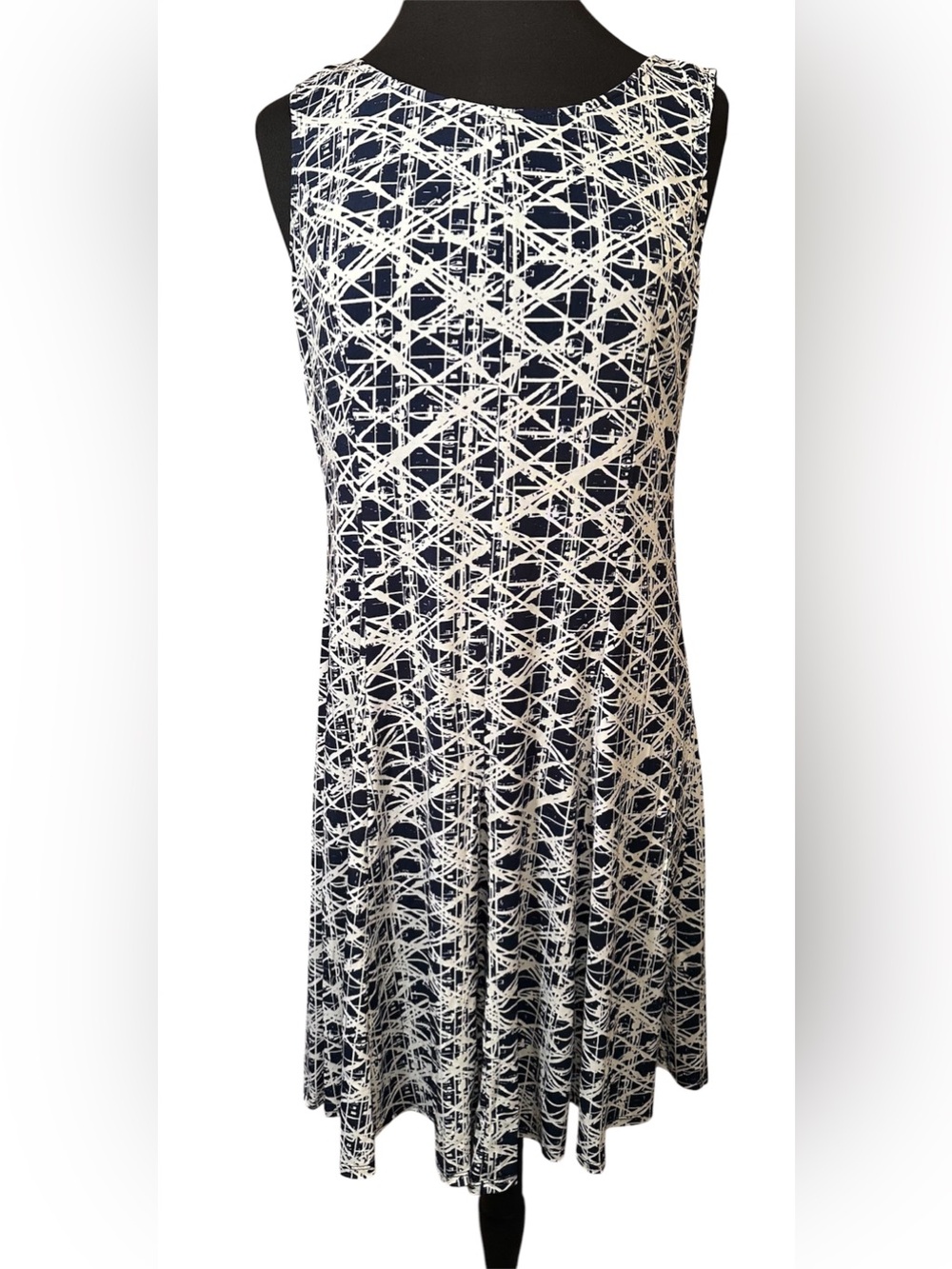Perceptions New York size 12 Navy & White Sleeveless Patterned A-Line Dress